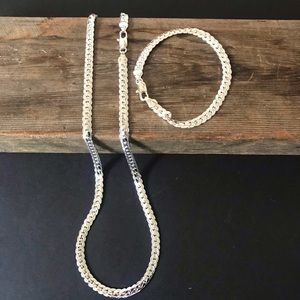 925 Sterling Silver Chain & Bracelet Set - Men Women